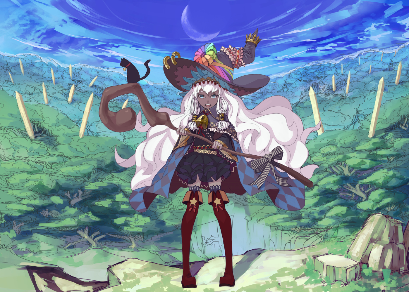 animal, cat, forest, hat, kansou_samehada, original, staff, tree