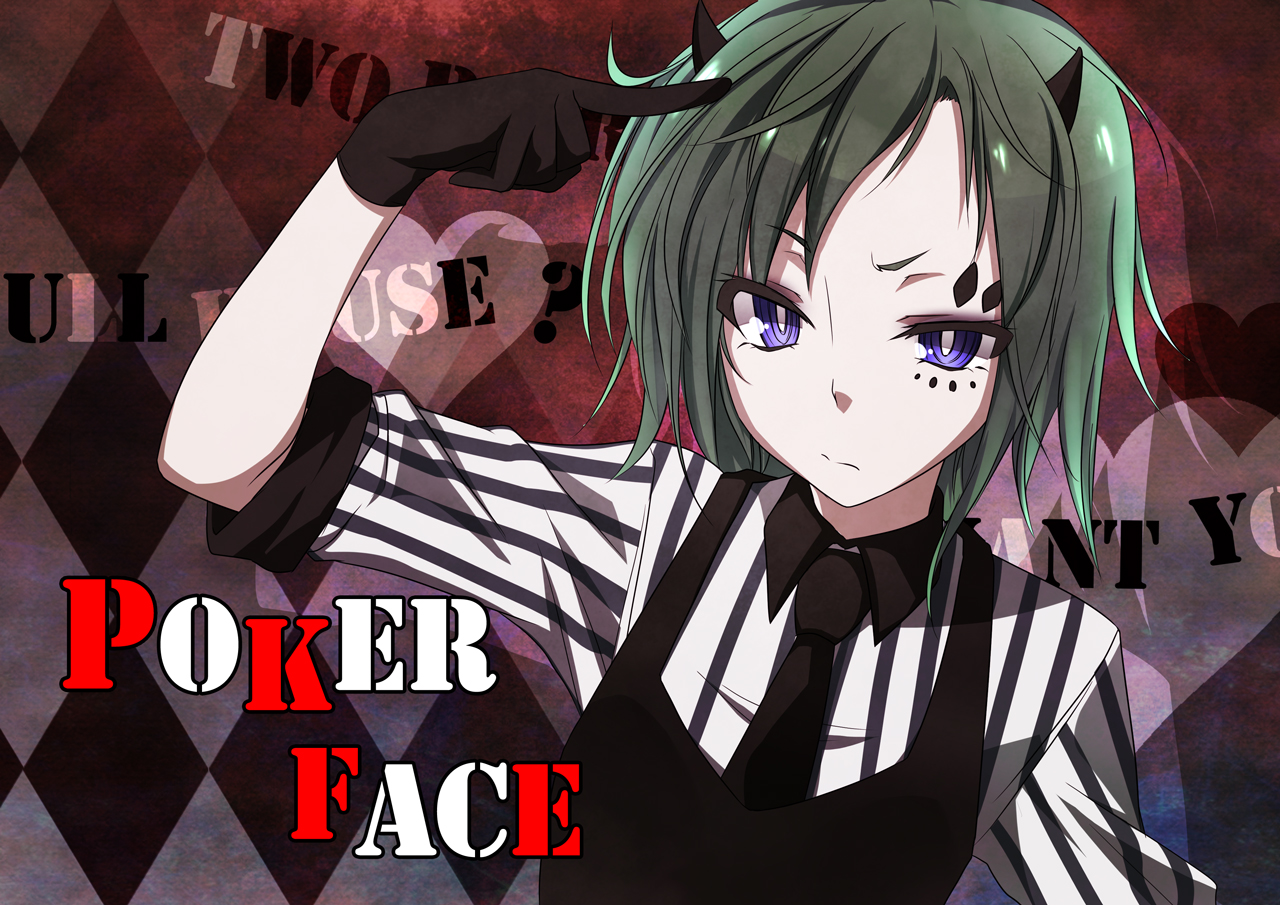 blue_eyes, green_hair, gumi, horns, mtu, poker_face_(vocaloid), vocaloid