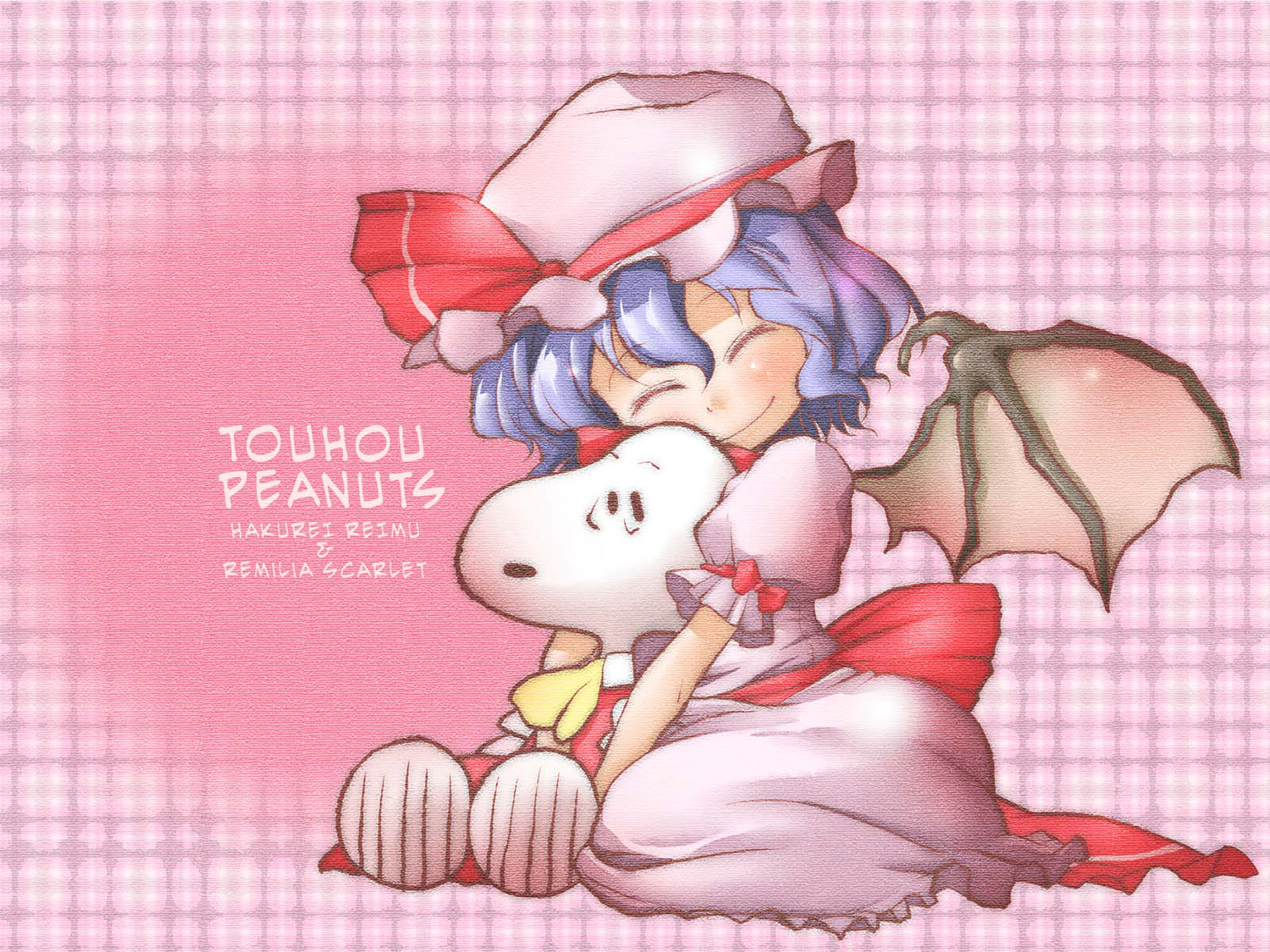 chamupei, cosplay, crossover, peanuts, pink, remilia_scarlet, snoopy, touhou, vampire, wings
