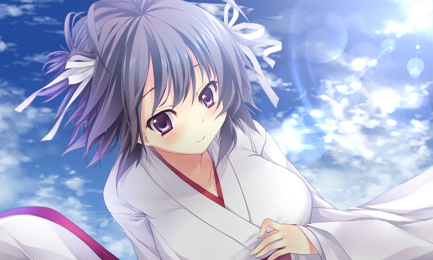 clouds, japanese_clothes, mashiroiro_symphony, onomiya_yutsuki, purple_eyes, sky, yana_mori