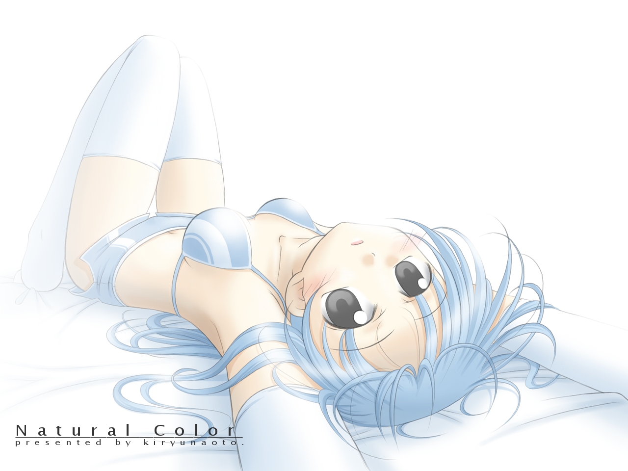 bikini_top, blue_hair, elbow_gloves, gloves, kiryu_naoto, original, shorts, thighhighs