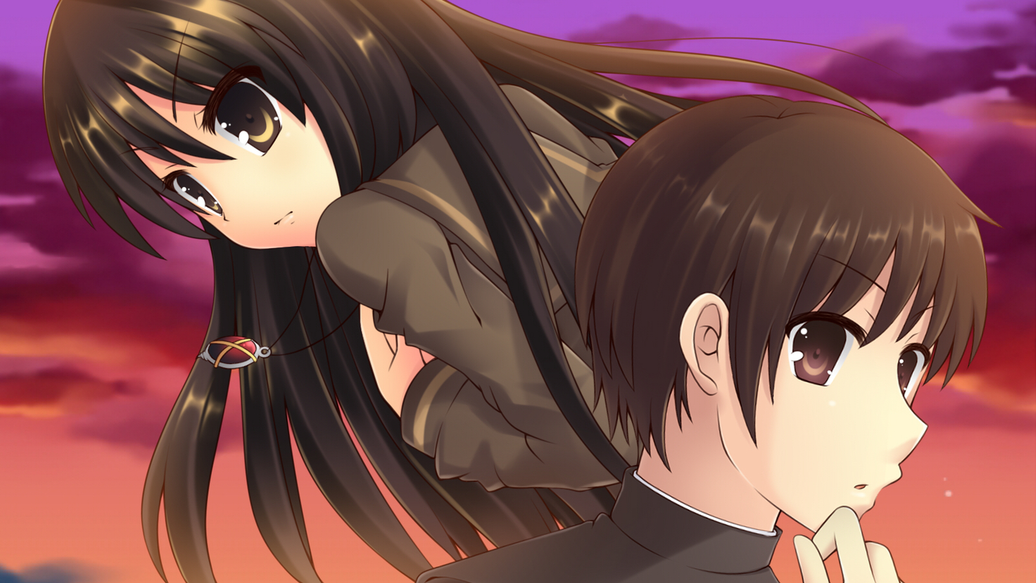 black_hair, brown_eyes, brown_hair, necklace, sakai_yuuji, school_uniform, shakugan_no_shana, shana