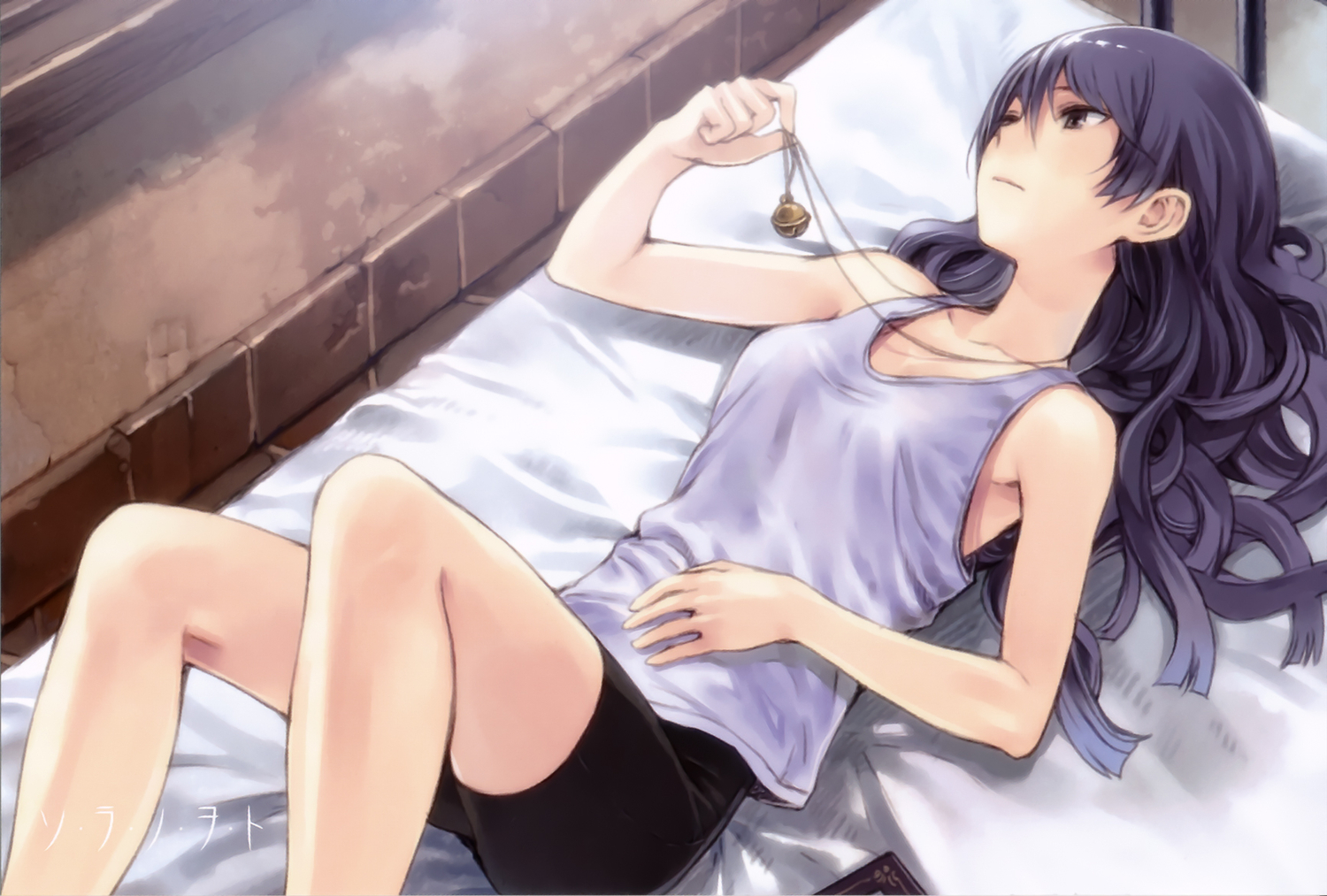 bike_shorts, black_hair, kazumiya_rio, kishida_mel, long_hair, shorts, sora_no_woto
