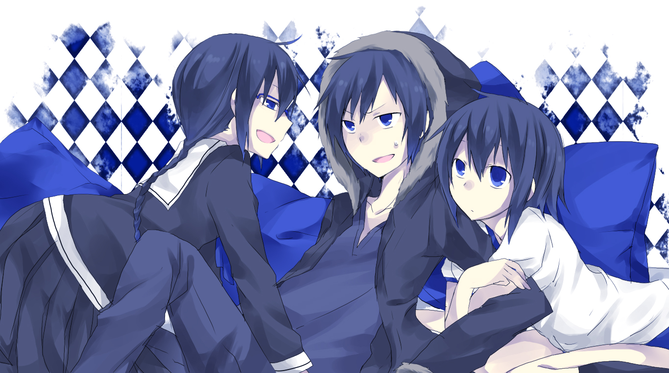 black_hair, durarara!!, glasses, gym_uniform, long_hair, orihara_izaya, orihara_kururi, orihara_mairu