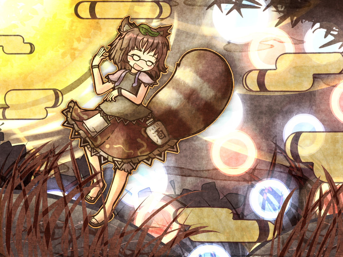 akihiyo, animal_ears, brown_hair, futatsuiwa_mamizou, glasses, touhou