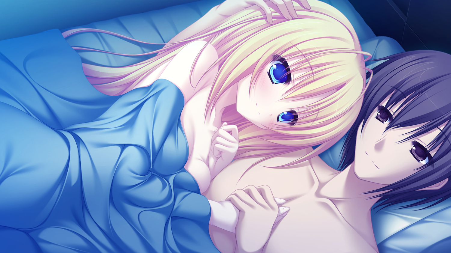 bed, blonde_hair, blue_eyes, game_cg, long_hair, lunaris_filia, mikagami_mamizu, sylvia_luna_infinitus