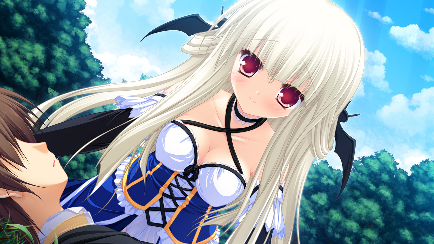 blonde_hair, blush, breasts, cleavage, filia_(lunaris_filia), game_cg, long_hair, lunaris_filia