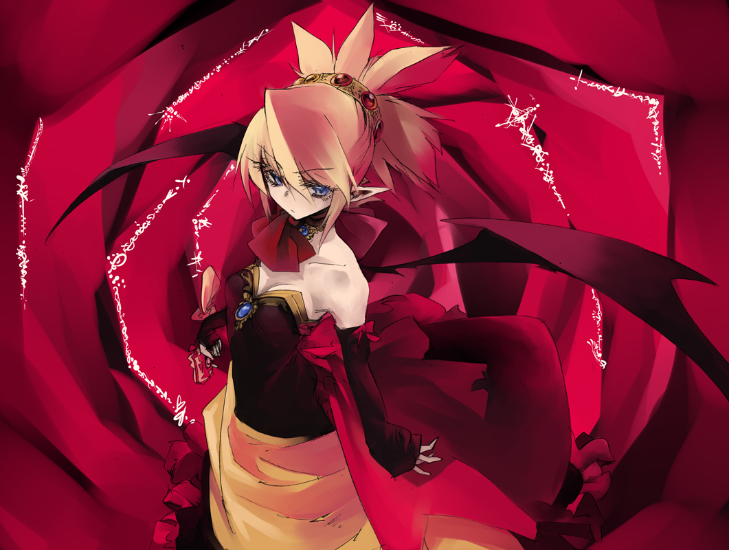 blonde_hair, blue_eyes, disgaea, dress, ikuhana_niiro, long_hair, pointed_ears, rozalin, wings