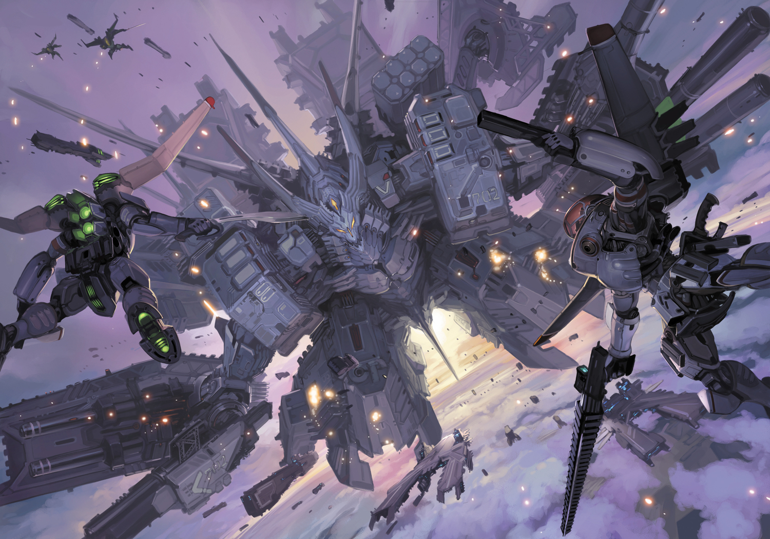 gun, mecha, original, robot, sky, tagme, takayama_toshiaki, weapon