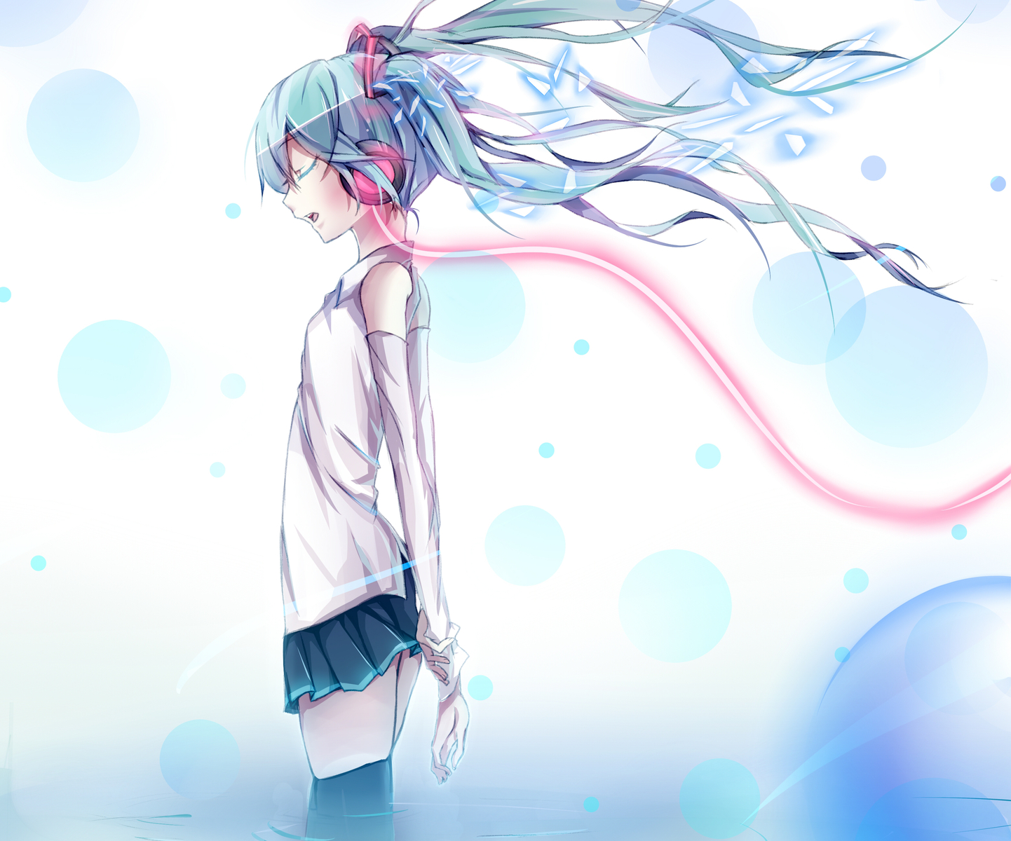 hatsune_miku, headphones, paparins, thighhighs, twintails, vocaloid