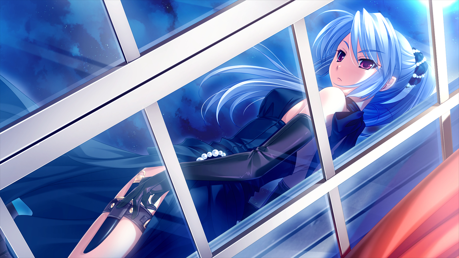 cabbit, game_cg, knife, midori_no_umi, night, ponytail, saeki_hokuto, sara_(midori_no_umi), weapon