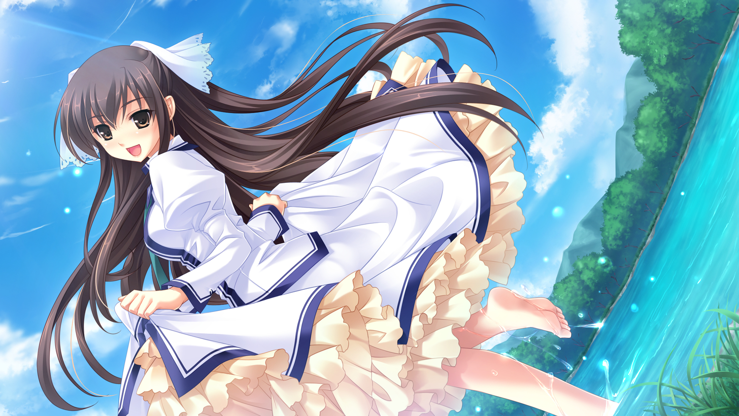 barefoot, cabbit, dress, game_cg, long_hair, michiru_(midori_no_umi), midori_no_umi, saeki_hokuto