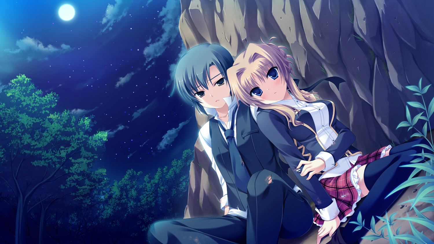 brown_hair, cabbit, chisha, game_cg, kai_(midori_no_umi), long_hair, midori_no_umi, moon