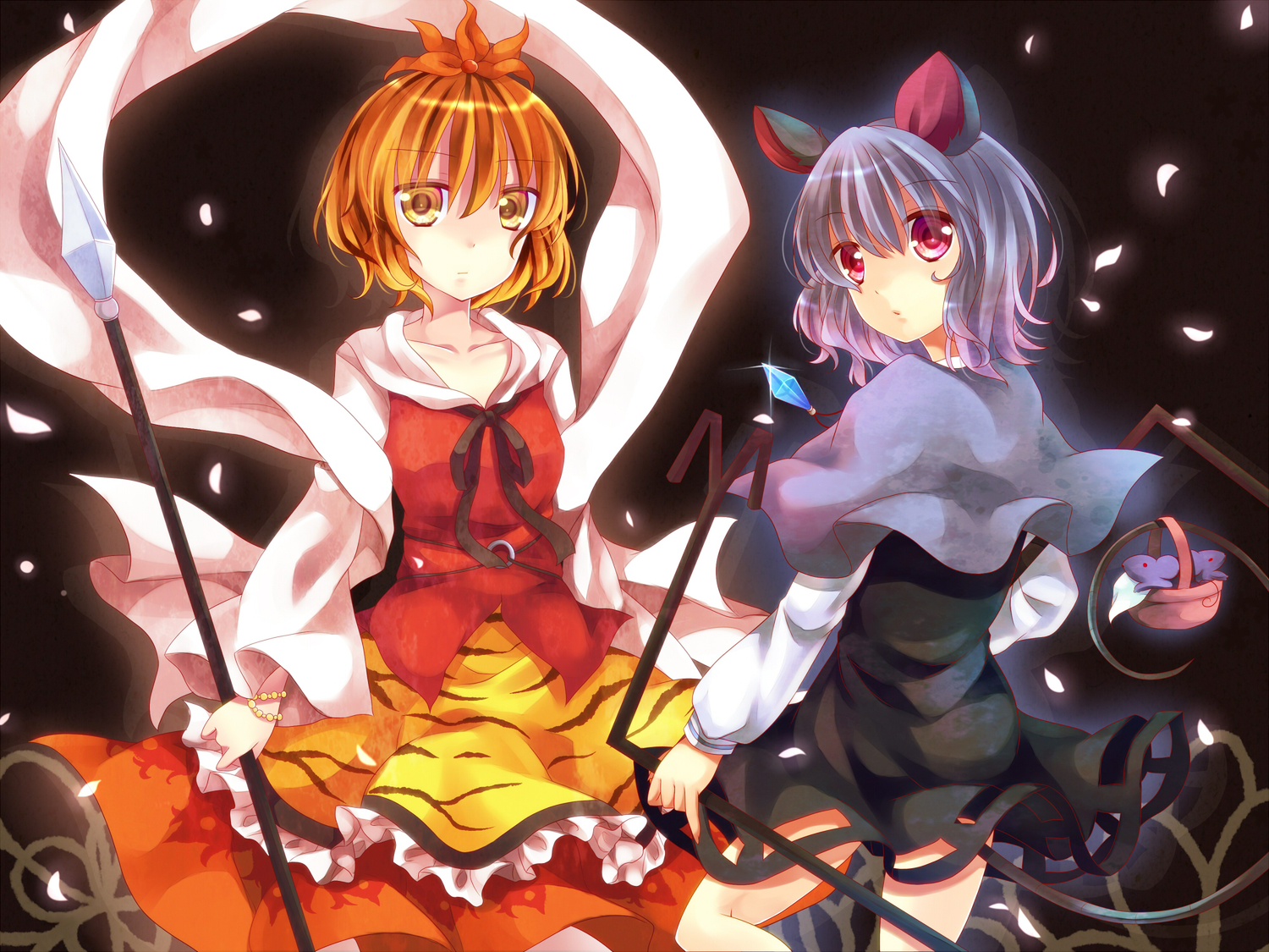 2girls, animal_ears, gray_hair, ikeda_hazuki, mousegirl, nazrin, red_eyes, short_hair