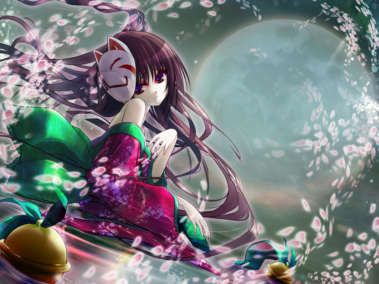 black_hair, hinomoto_oniko, japanese_clothes, kimono, long_hair, mask, red_eyes, tagme