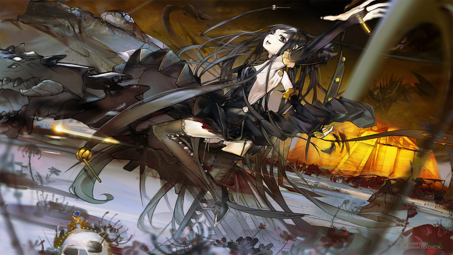 black_hair, dragon, el-zheng, fate/apocrypha, fate_(series), fate/stay_night, semiramis, stockings