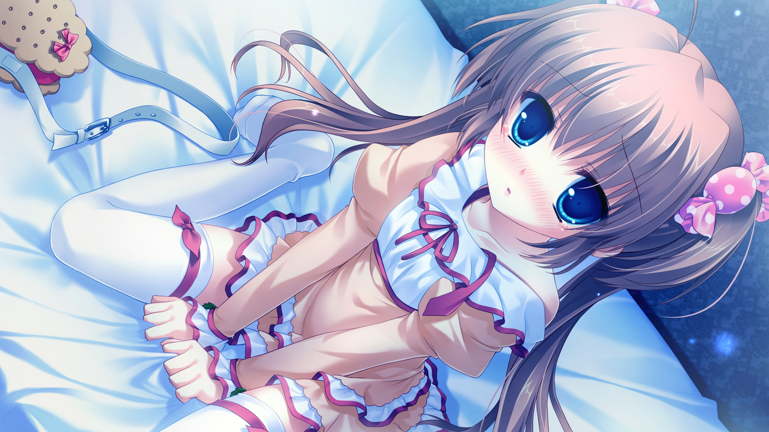 blue_eyes, blush, brown_hair, cabbit, game_cg, loli, midori_no_umi, tears, thighhighs, tsumugi_(midori_no_umi), yukie