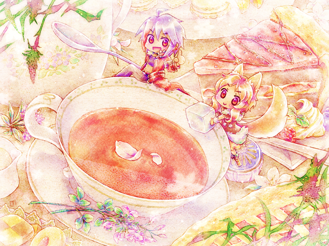 animal_ears, blonde_hair, chibi, food, foxgirl, itozaki_(itzk0110), male, ooka_miko