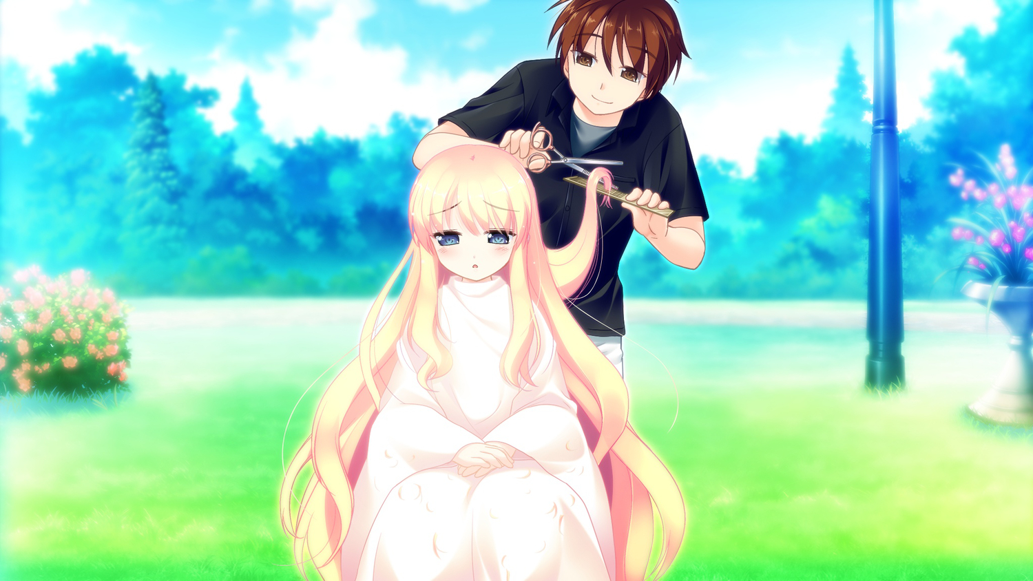 blonde_hair, blue_eyes, brown_eyes, brown_hair, game_cg, haruka_ruha, isami_hayato, long_hair