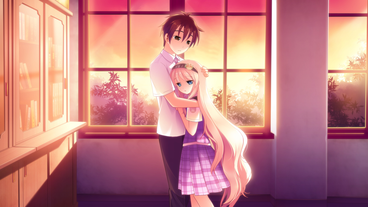 blonde_hair, brown_eyes, brown_hair, game_cg, haruka_ruha, isami_hayato, long_hair, pulltop