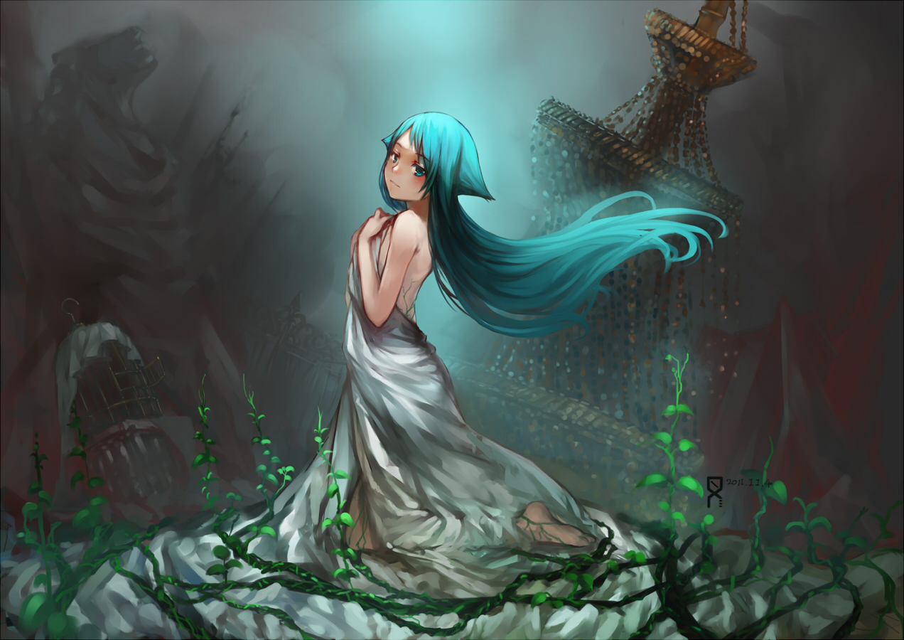 aqua_hair, dress, m874, saya, saya_no_uta