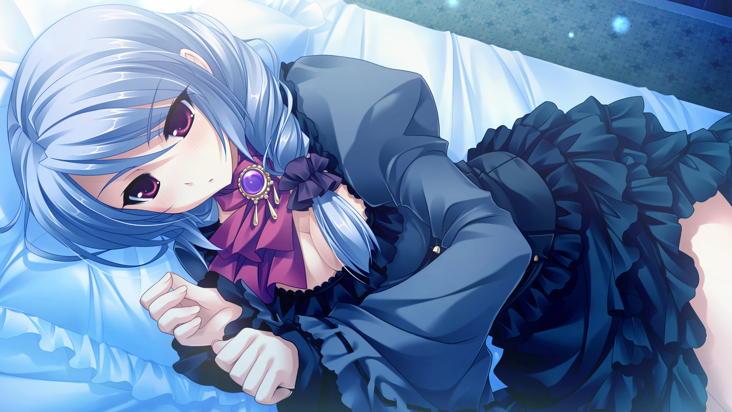 bed, breasts, cabbit, cleavage, game_cg, midori_no_umi, saeki_hokuto, sara_(midori_no_umi)