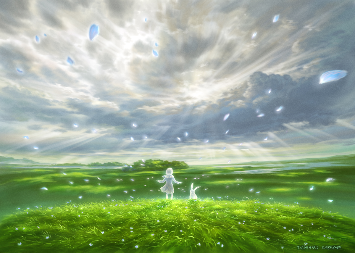 animal, grass, landscape, original, scenic, shirakaba_toshiharu, sky