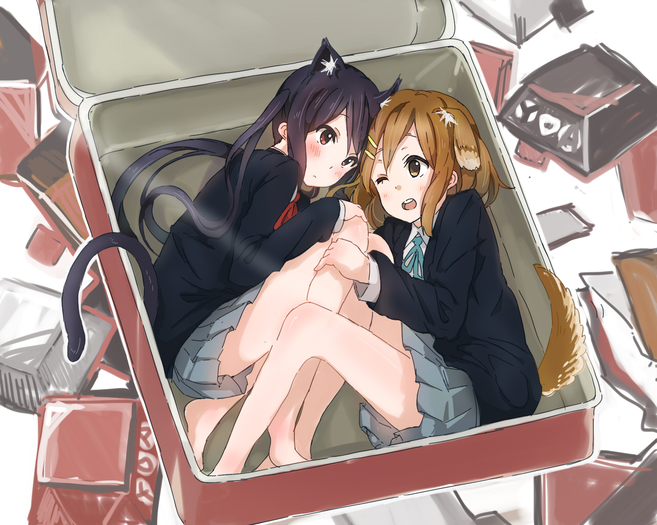 animal_ears, black_hair, brown_hair, catgirl, hirasawa_yui, kirisawa_saki, k-on!, nakano_azusa