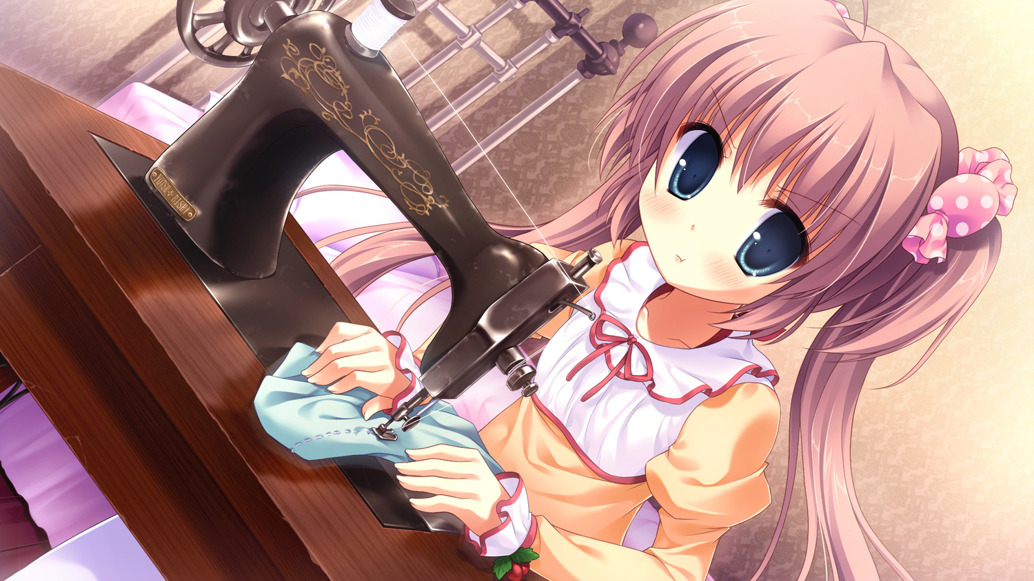 blue_eyes, cabbit, dress, game_cg, loli, long_hair, midori_no_umi, pink_hair