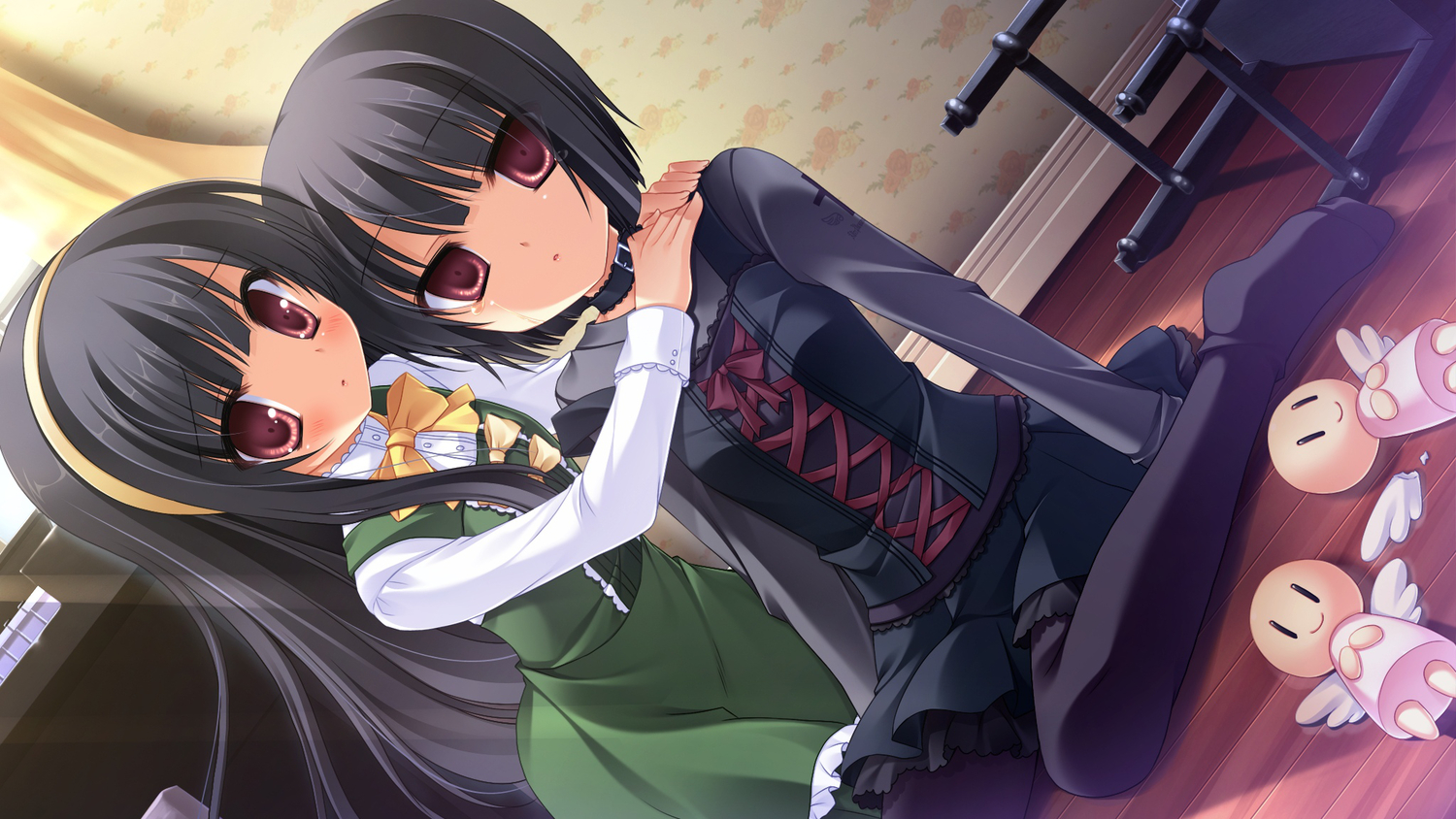 black_hair, cabbit, crying, dress, game_cg, gothic, goth-loli, loli