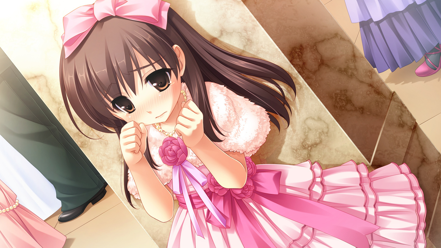 brown_eyes, brown_hair, cabbit, dress, game_cg, loli, long_hair, michiru_(midori_no_umi)