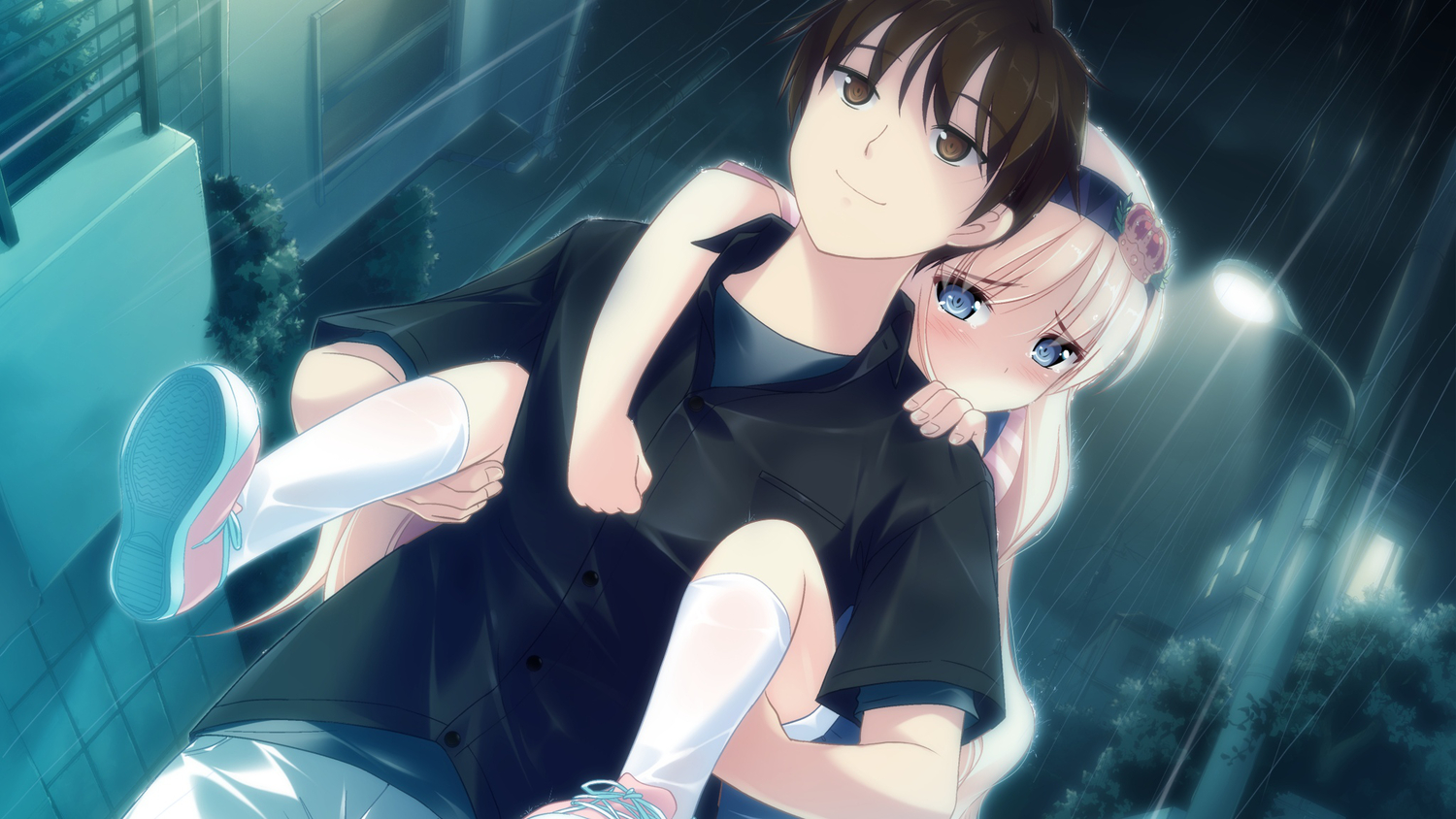 blonde_hair, blue_eyes, blush, brown_eyes, brown_hair, game_cg, haruka_ruha, isami_hayato