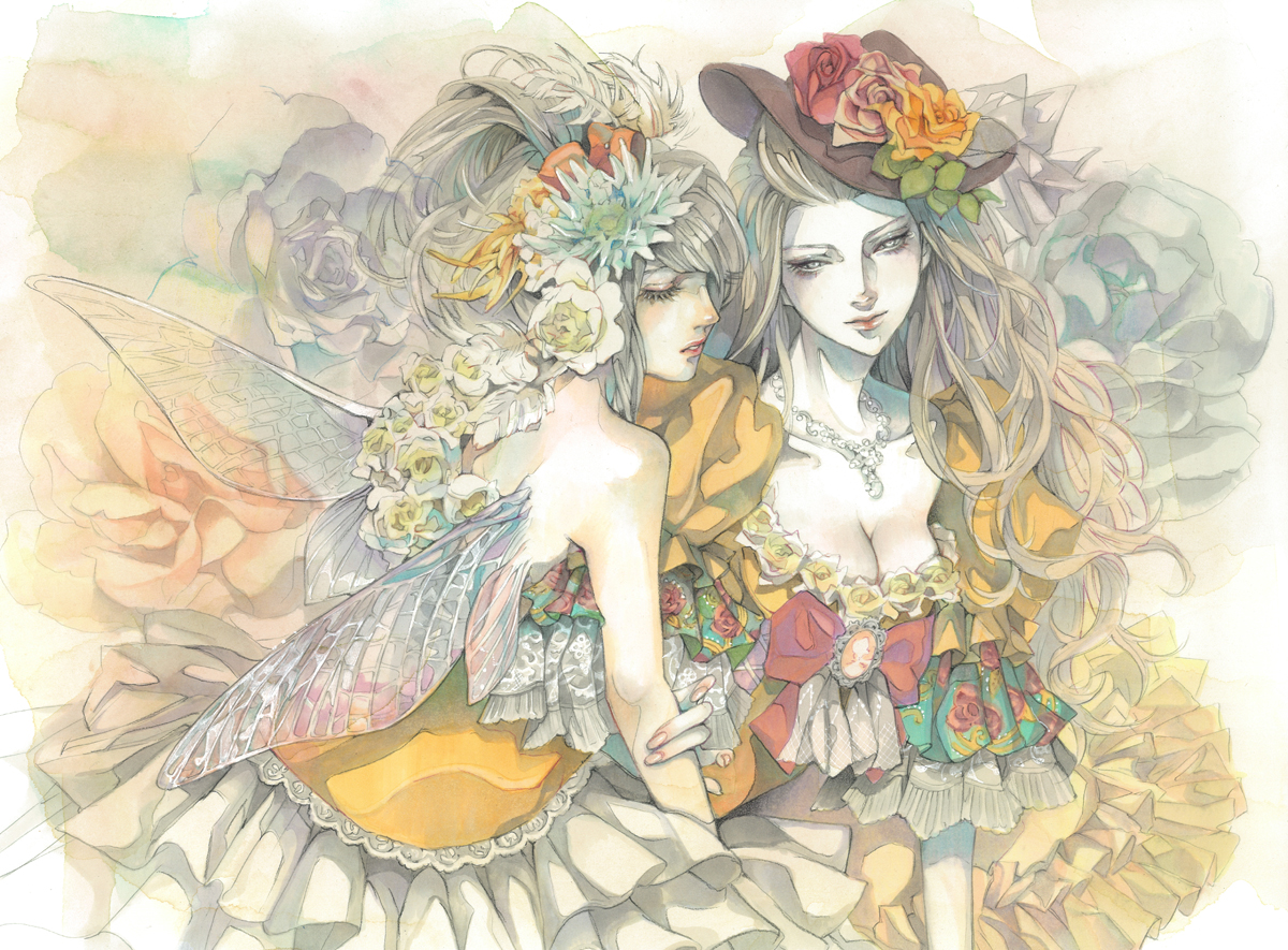 breasts, cleavage, dress, flowers, memento1113, original