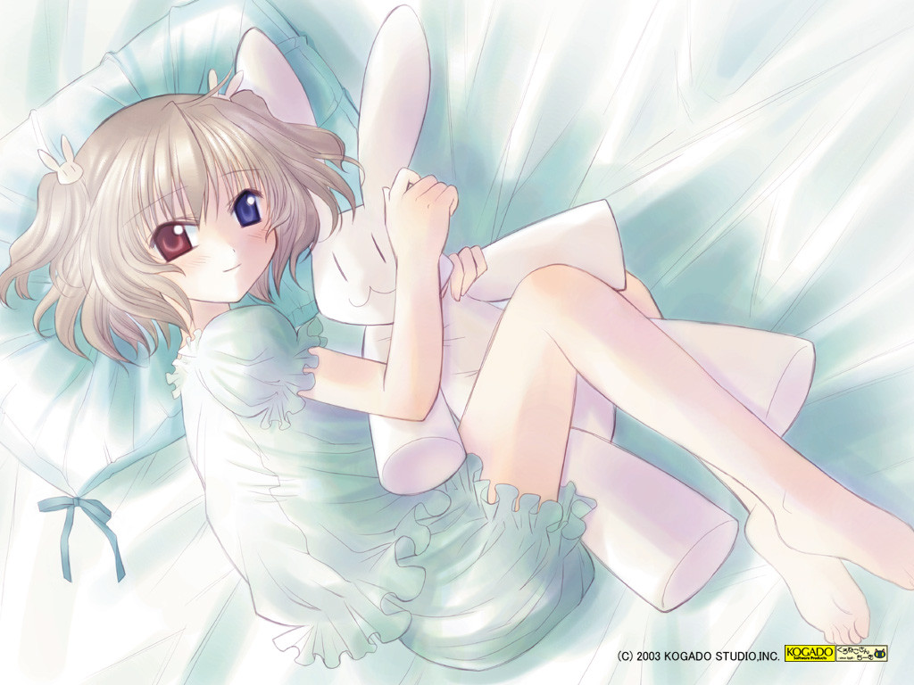 angel_rabbie, angelic_serenade, bed, bicolored_eyes, brown_hair, lasty_farson, naruse_chisato, white