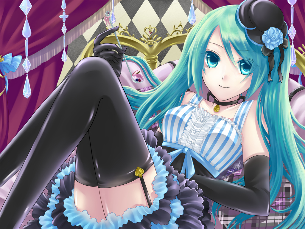 hat, hatsune_miku, kurone_kuroneko, thighhighs, twintails, vocaloid