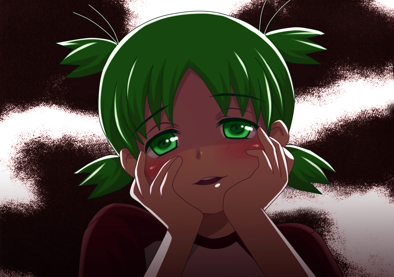 green_eyes, green_hair, koiwai_yotsuba, mirai_nikki, parody, yotsubato!