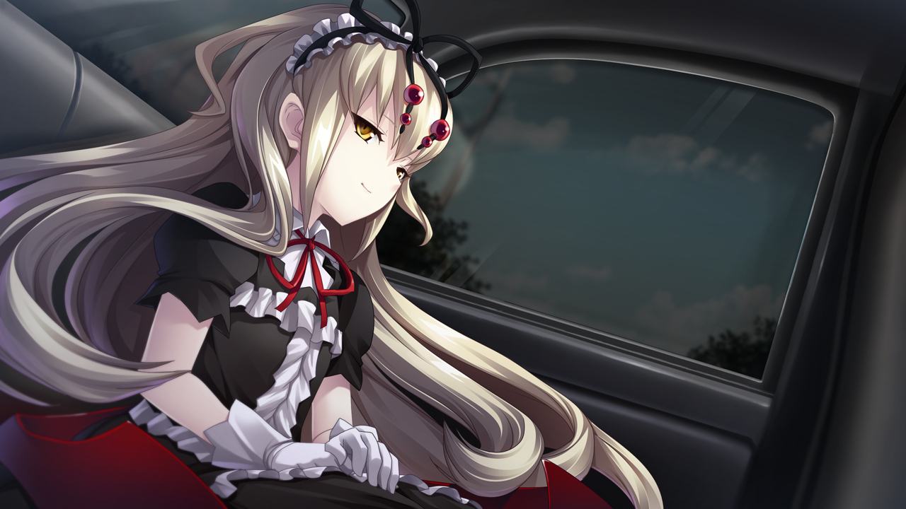 blonde_hair, game_cg, gloves, headdress, izuna_zanshinken, long_hair, neon_dragulescu_buzau, yellow_eyes