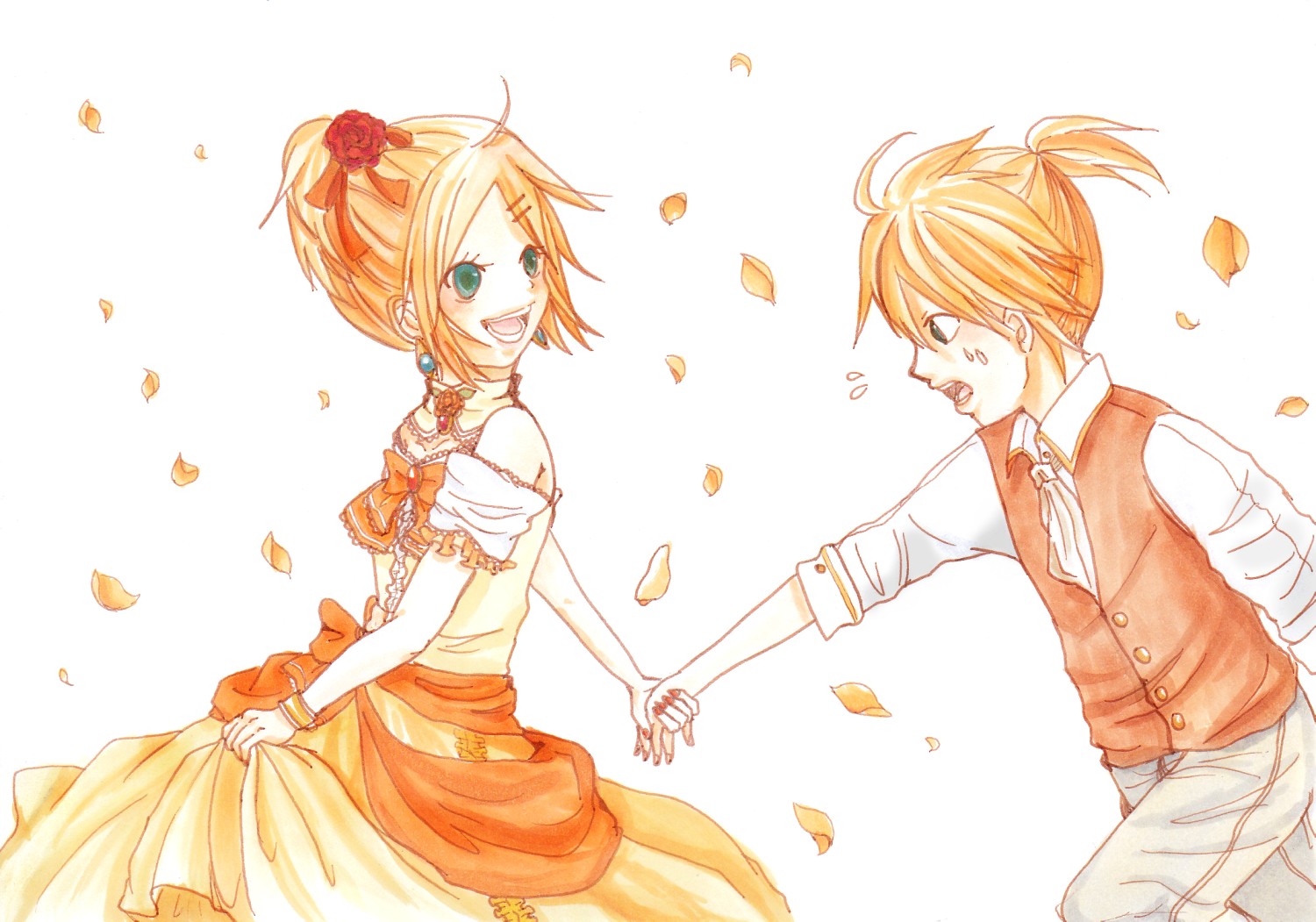 aku_no_musume_(vocaloid), blonde_hair, kagamine_len, kagamine_rin, male, polychromatic, vocaloid