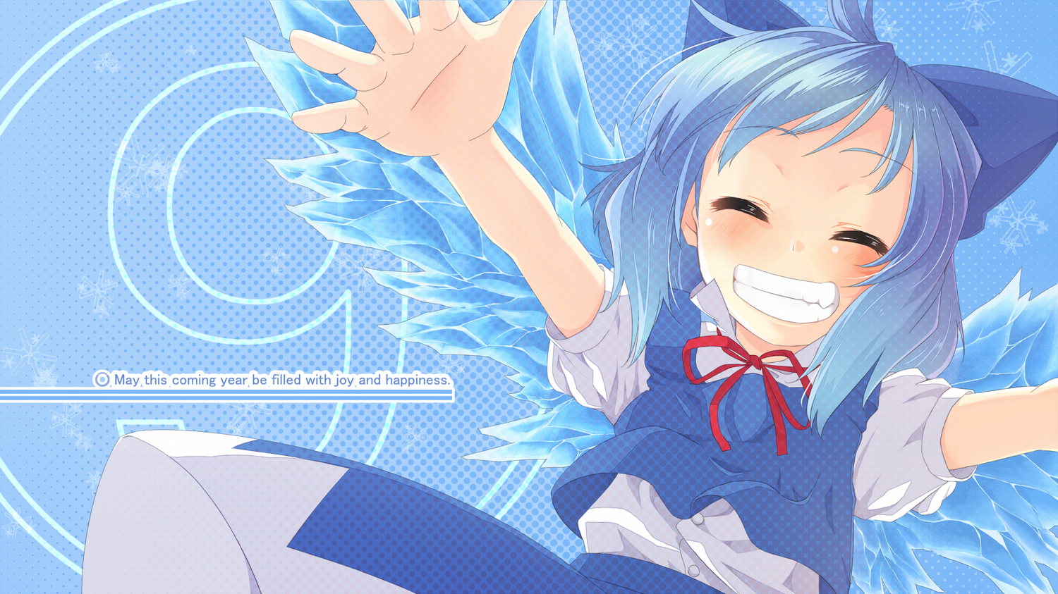 blue_hair, bow, cirno, dress, fairy, senhaku, touhou, wings