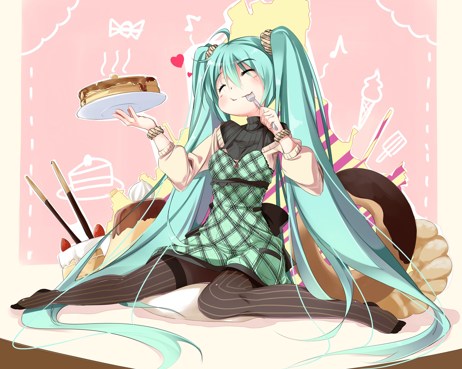 aqua_hair, food, hatsune_miku, nasudora, twintails, vocaloid