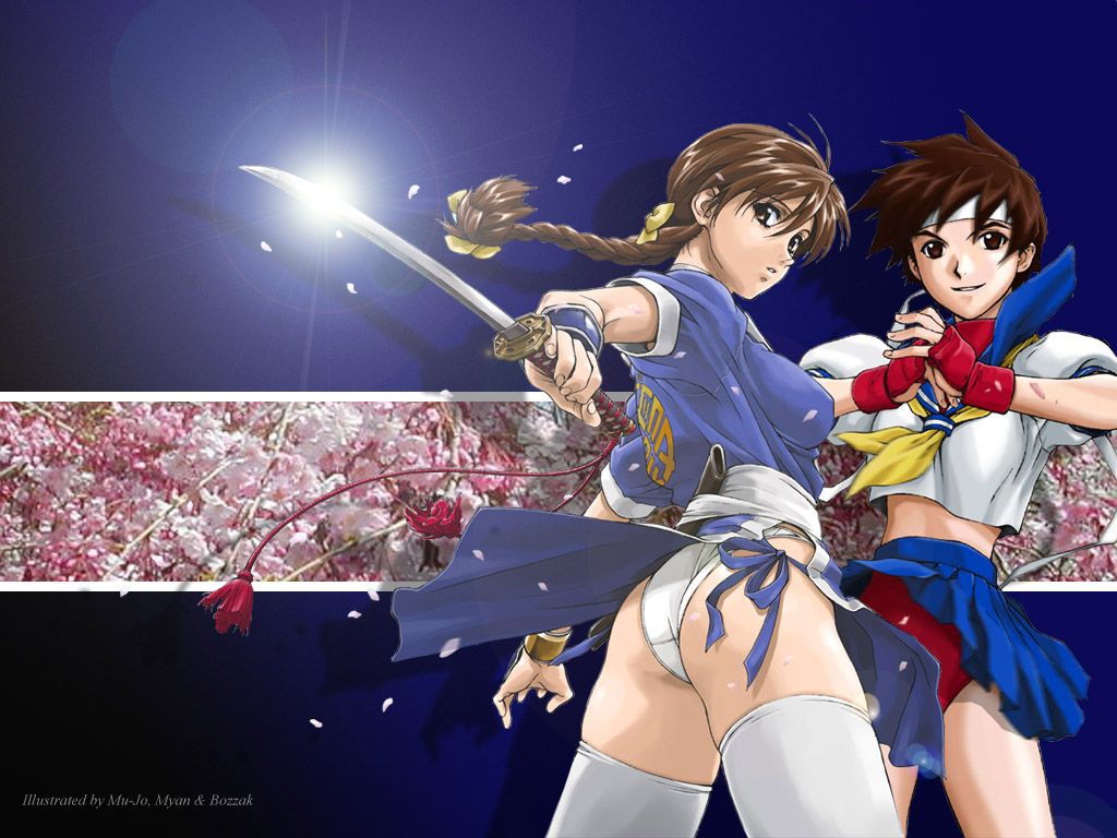 braids, brown_eyes, brown_hair, dead_or_alive, headband, kasugano_sakura, kasumi, katana