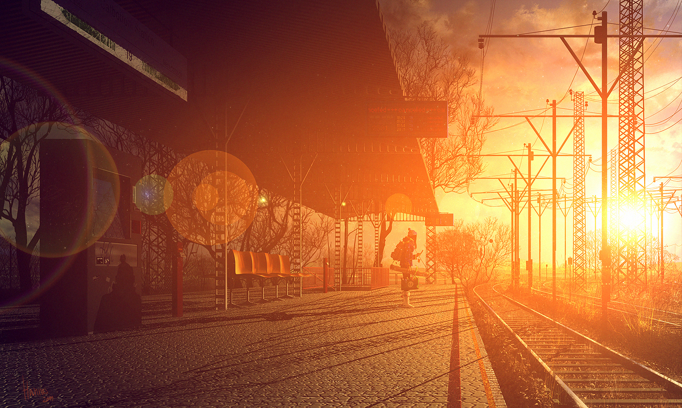 boots, hat, johannes_voss, original, phone, scenic, sunset
