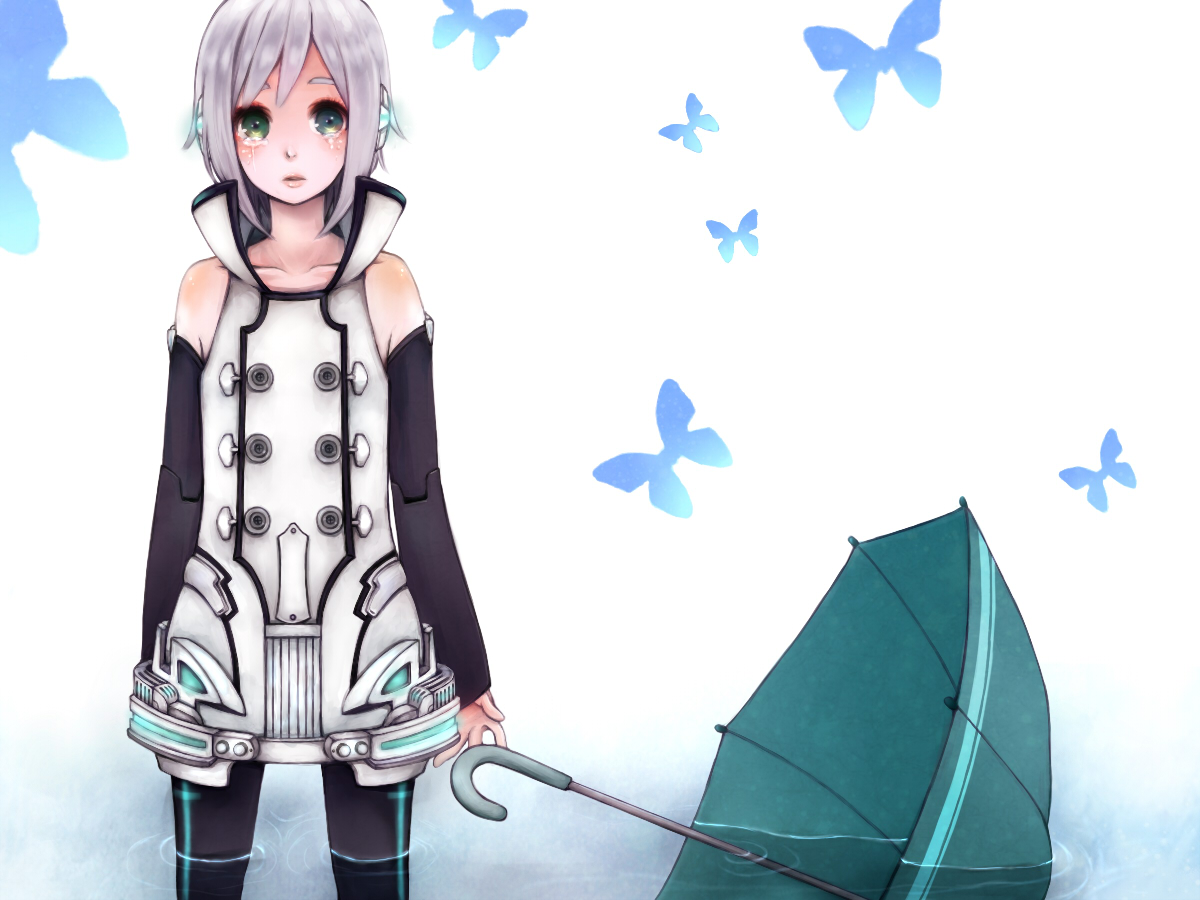 headphones, short_hair, tears, umbrella, utatane_piko, vocaloid