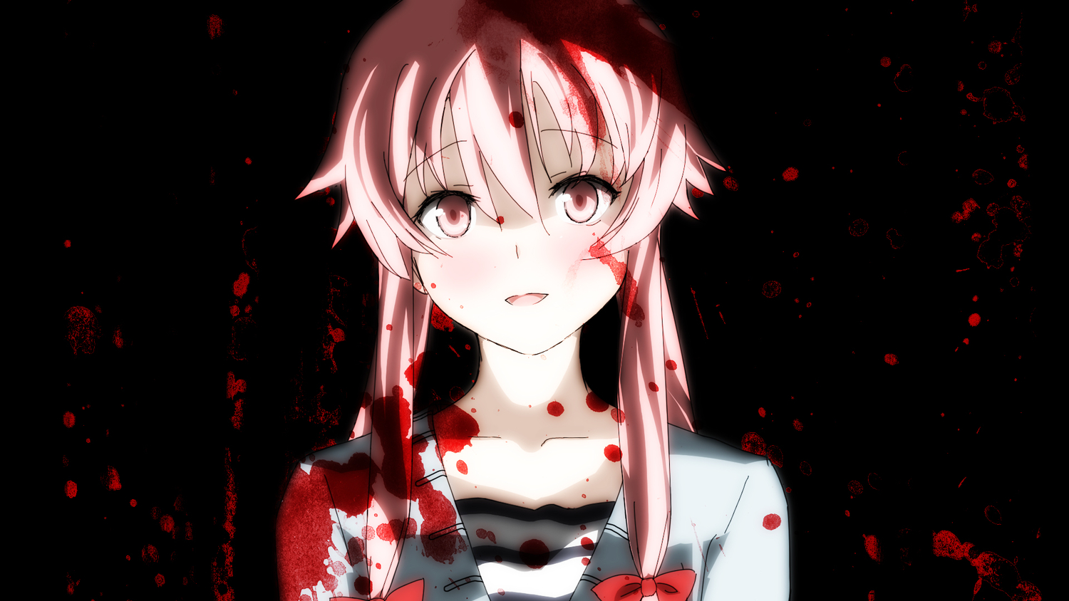 blood, gasai_yuno, mirai_nikki, pink_eyes, pink_hair, twintails