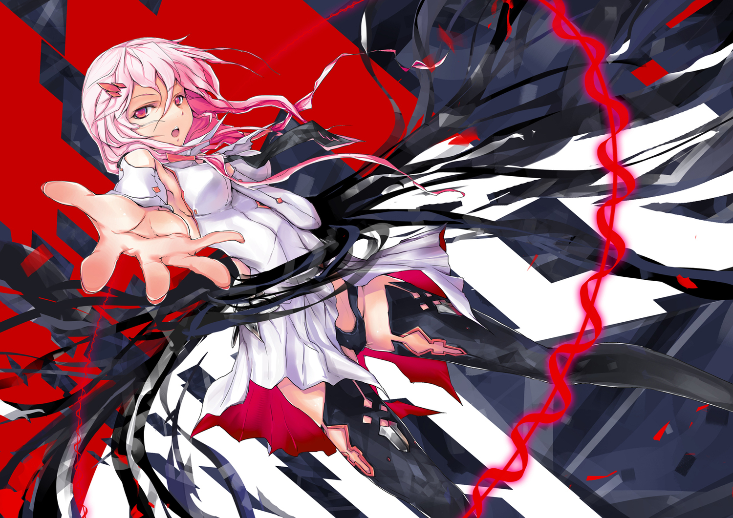 guilty_crown, pink_hair, red_eyes, thighhighs, wei_(hoshieve), yuzuriha_inori