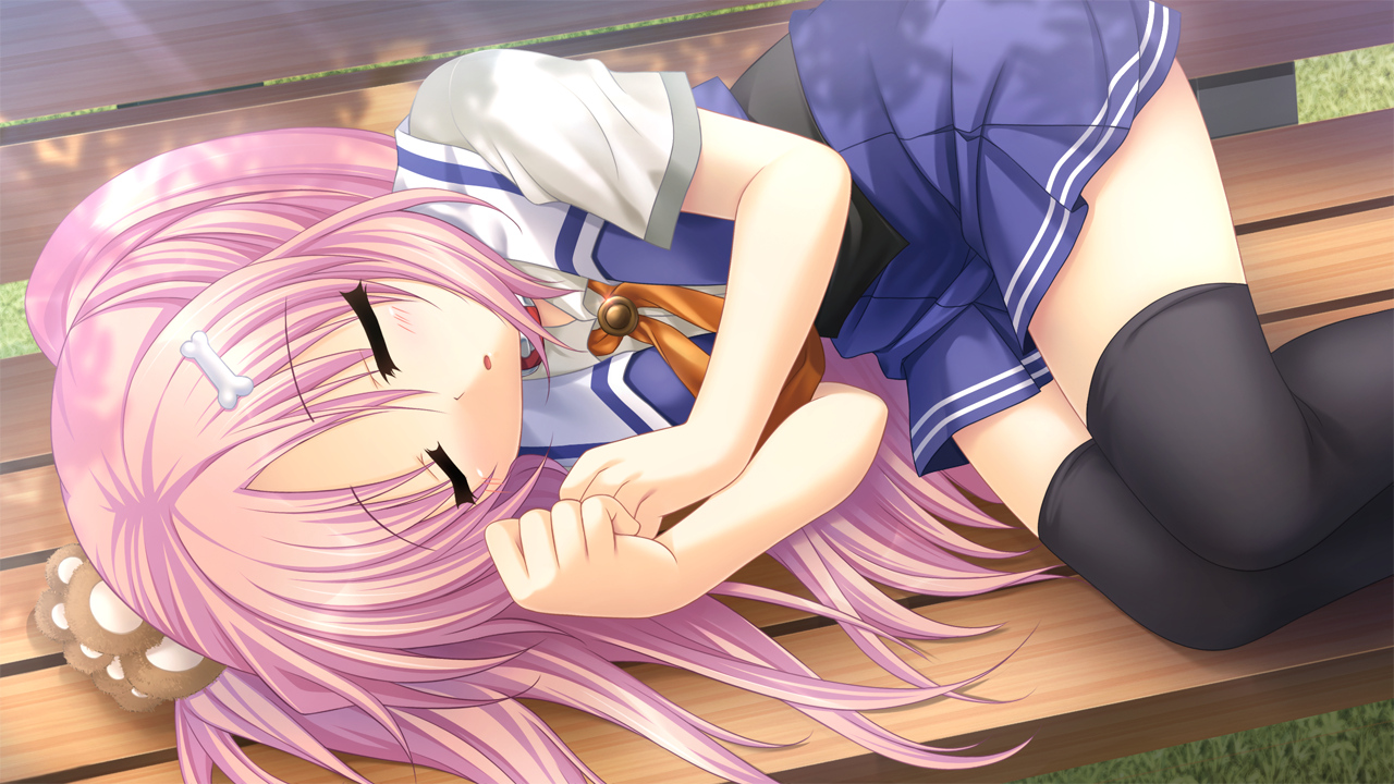 game_cg, ikura_nagisa, loli, mashiro_summer, pink_hair, school_uniform, sleeping, sonobe_kaho