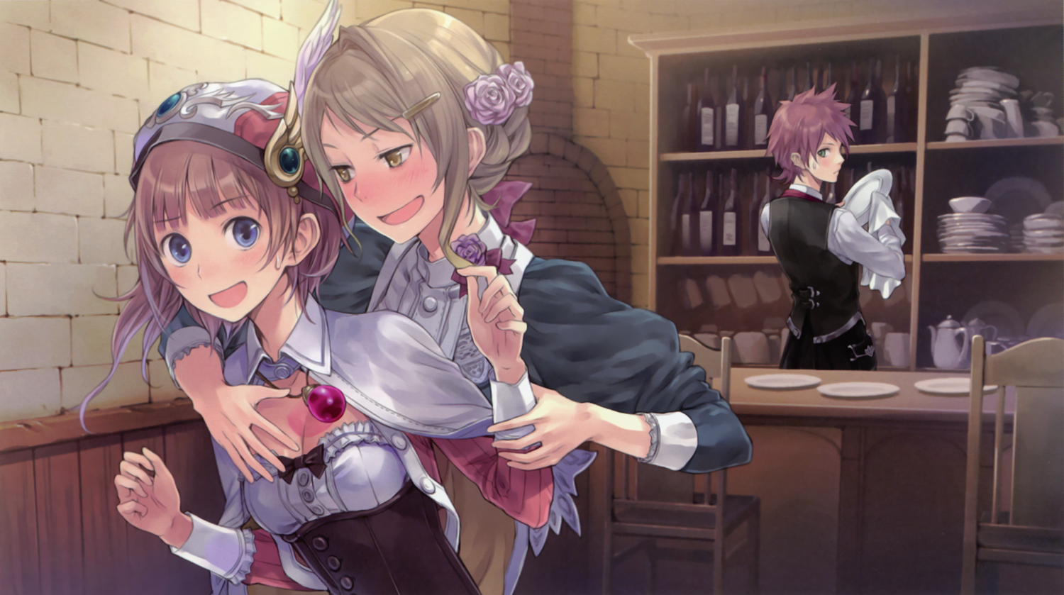 atelier, atelier_rorona, blonde_hair, blush, iksel_jahnn, kishida_mel, long_hair, pink_hair, red_hair, rororina_fryxell, short_hair, tiffani_hildebrand