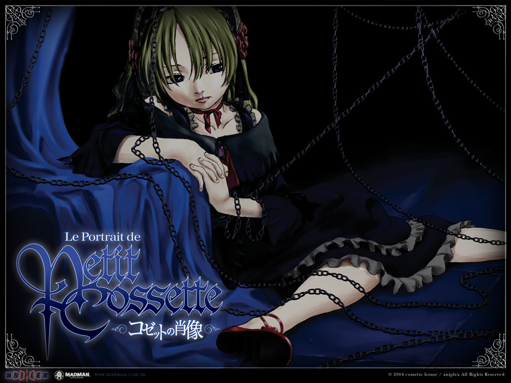 blonde_hair, blue_eyes, chain, cossette_d'auvergne, dress, goth-loli, le_portrait_de_petite_cossette, lolita_fashion, long_hair