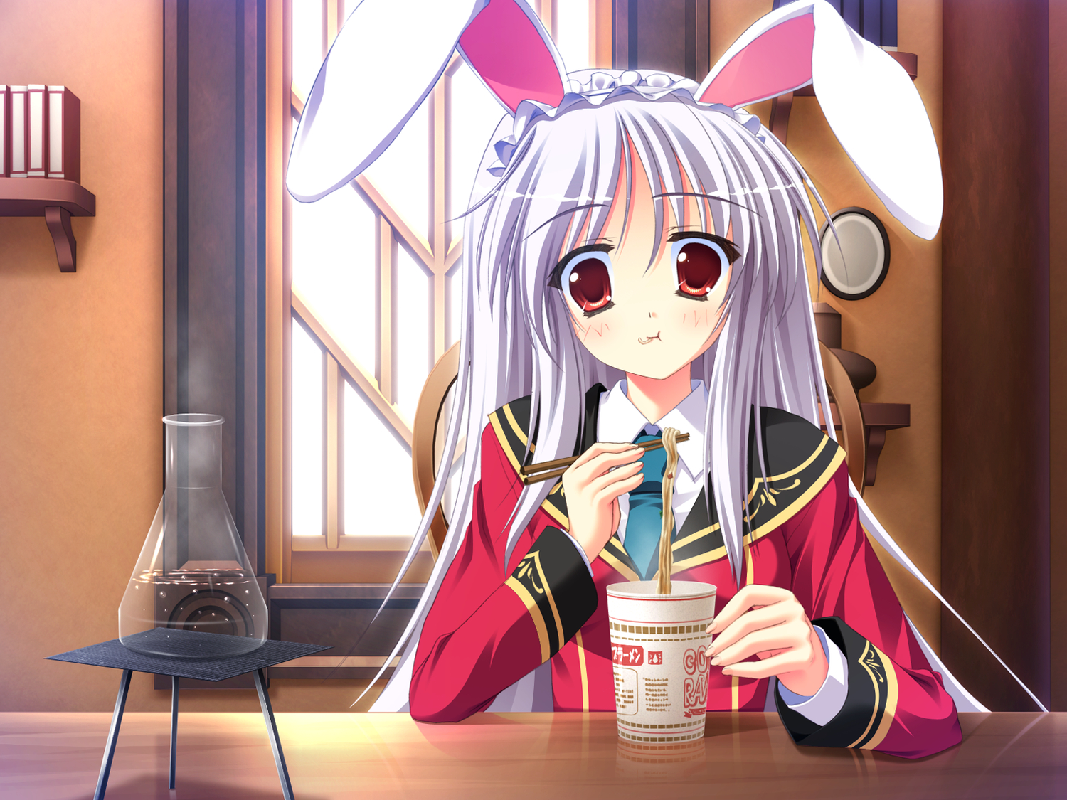 animal_ears, food, game_cg, hinamatsuri_touko, long_hair, luna_la_lapin, school_uniform, yume_miru_tsuki_no_lunalutia