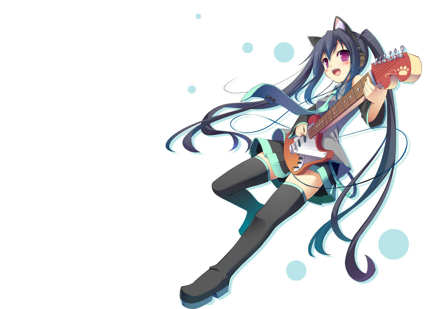 animal_ears, cosplay, guitar, instrument, k-on!, masaki_(machisora), nakano_azusa, thighhighs